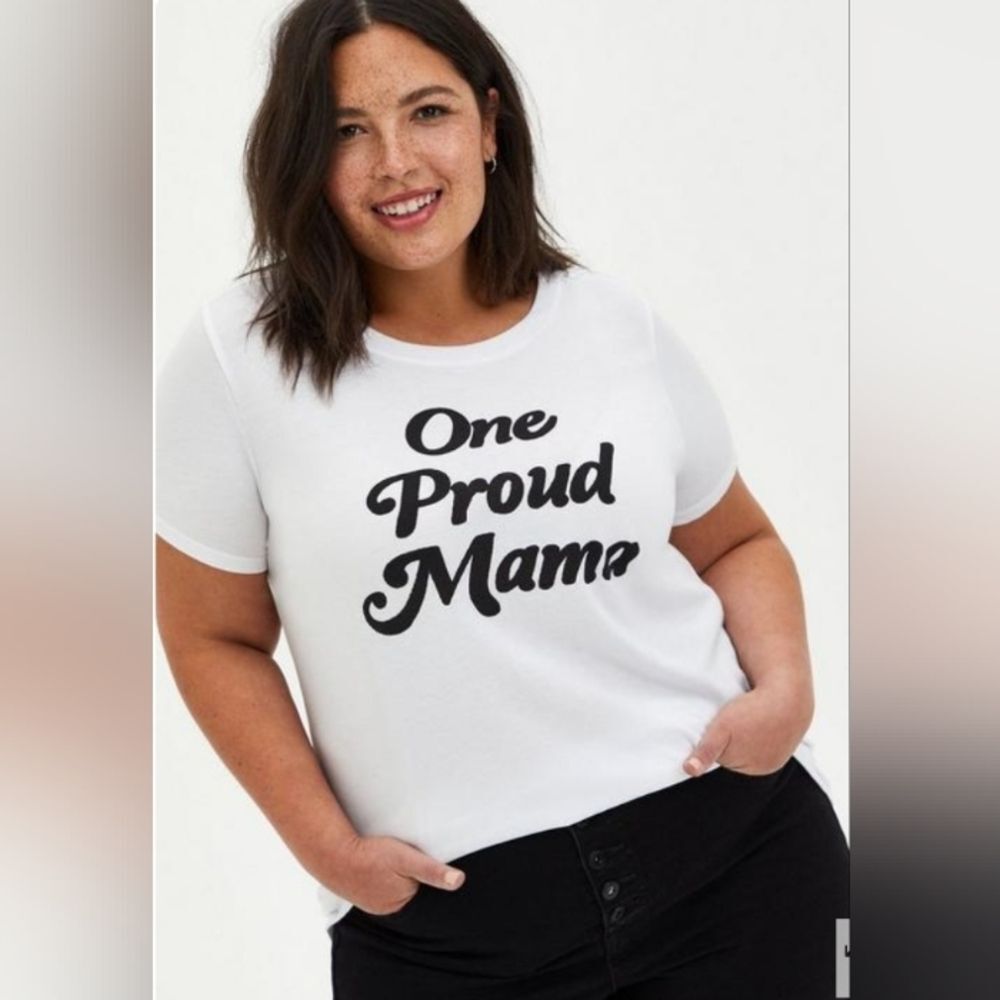 torrid White Short Sleeve Tee with Black "One Proud Mama" Script